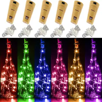 

6pcs LED String Light 2m 20Leds Wine Bottle Cork Silver Wire AG13 battery operated Christmas Valentines Wedding Decoration lamp