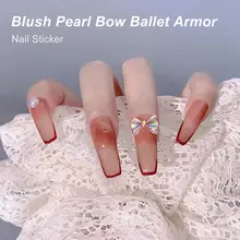 

50% Hot Sale 24Pcs Nail Patch Easy to Use Reusable ABS Blush Pearl Bowknot DIY Nail Tips Sticker for Prom