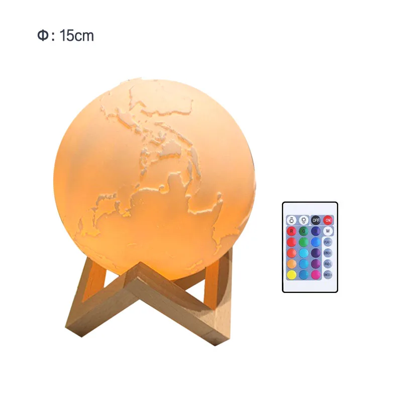 Earth-Diameter 15CM USB Перезаряжаемый светодиодный настольная современная лампа 3D Лунная лампа 16 цветов Сенсорная Затемняющая Настольная лампа для детей рождественские подарки - Цвет абажура: Earth-Diameter 15CM