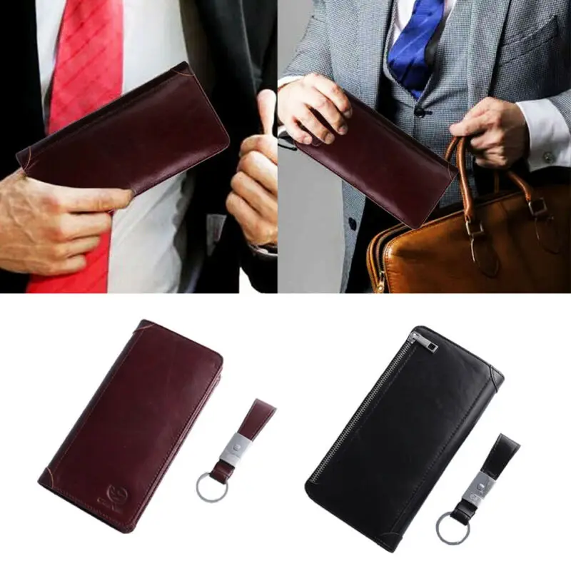 Роскошные Мужские Двойные кошельки унисекс кожаный бумажник портмоне длинная модная Чековая сумка для мужчин кредитный держатель для карт