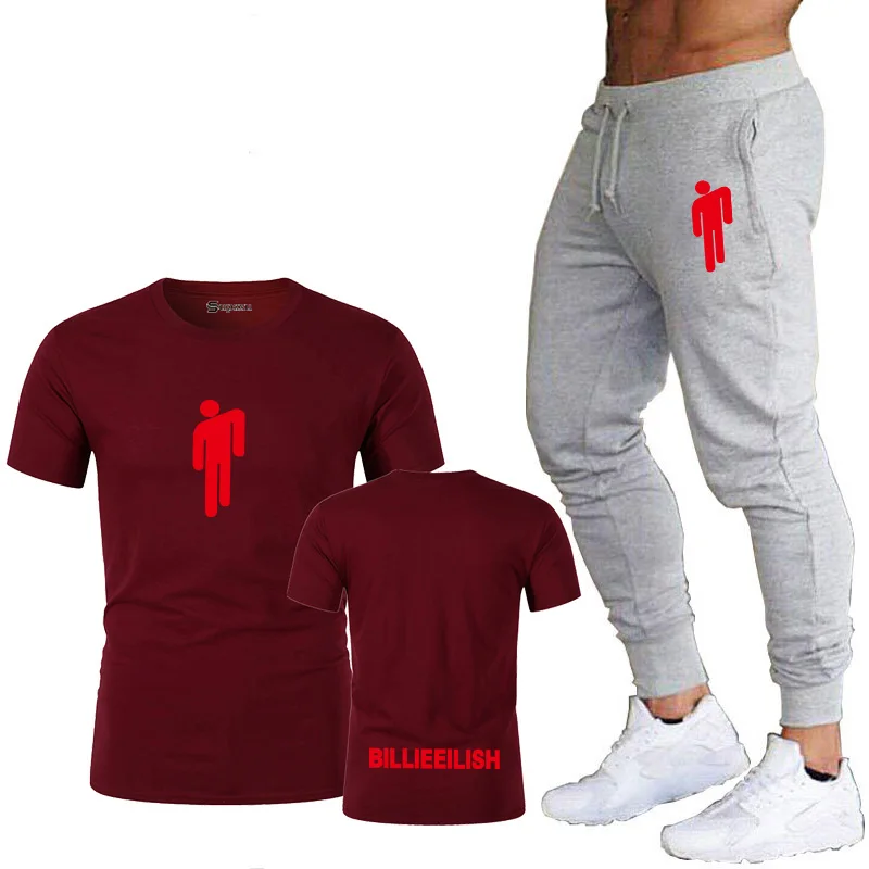 maroon Футболка из хлопка, топ, XS-2XLBillie, с надписью Eilish, для дома, Мужская футболка, штаны,, новая летняя футболка, спортивный комплект - Цвет: maroon