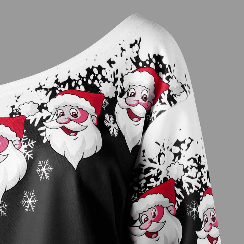 Для женщин Свитшот Merry Christmas Санта Клаус с косым воротником Женский свитшот блузка рождественские, с принтом топы размера плюс# L20