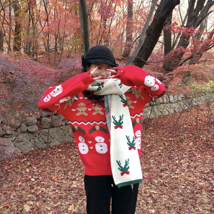 winter new Korean version of lazy wind loose wild sweater sweater+ thick scarf