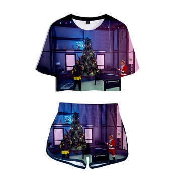 

My Friend Pedro 3D Summer Two Pieces Short-sleeved T-shirt + Shorts 2019 Hip Hop Popular Dew Belly 3D Two Pieces Of Suit Women
