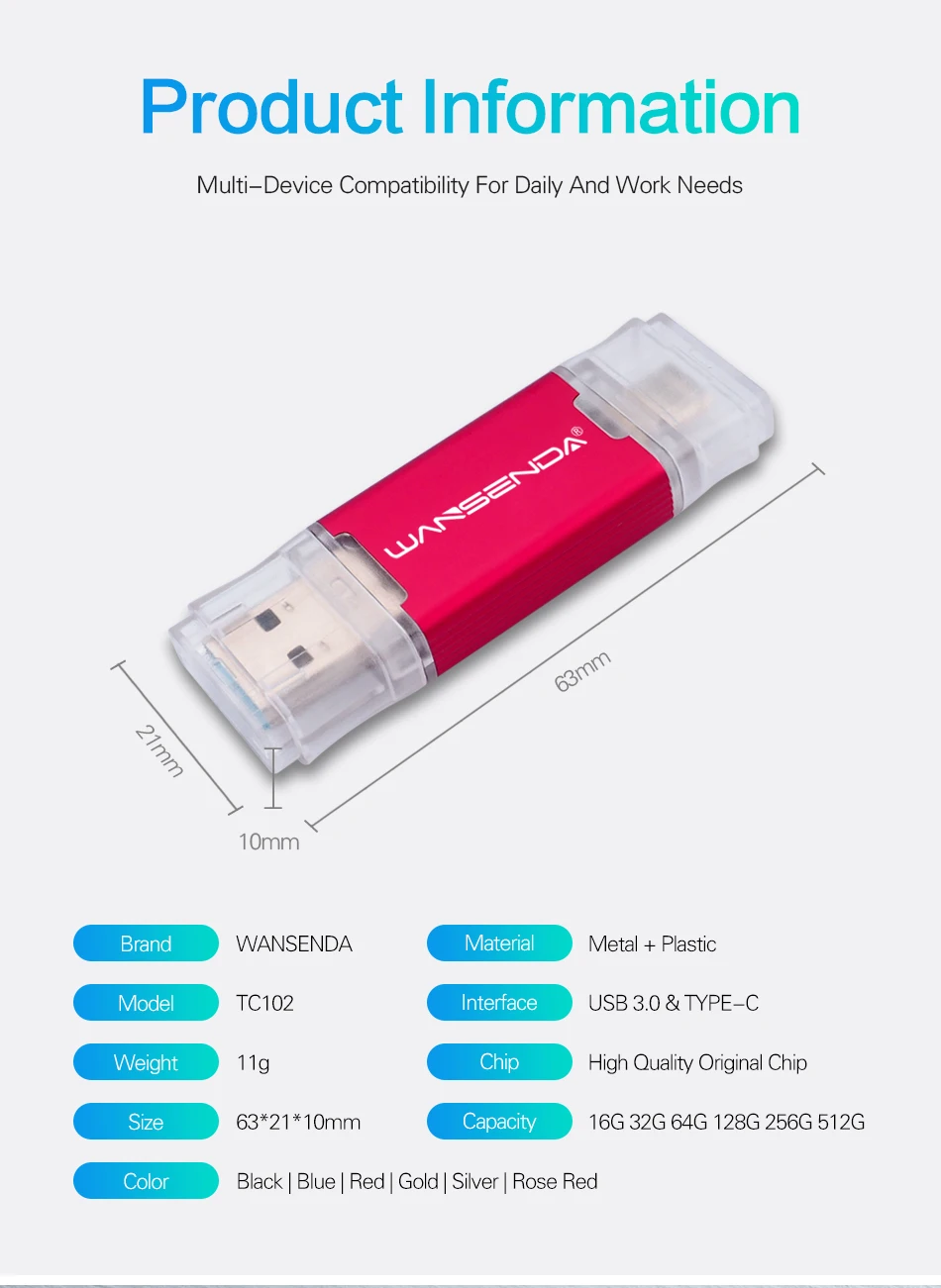 WANSENDA USB 3,0 USB флеш-накопитель 512 ГБ 256 Гб OTG флеш-накопитель для Android/ПК типа C 32 Гб 64 Гб 128 ГБ Флешка 2 в 1 двойная usb-флешка