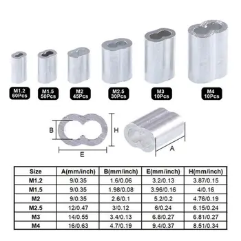 

250Pcs 304 Stainless Steel Wire Rope Cable Thimbles Combo and Aluminum Crimping Loop Sleeve Assortment Kit for Wire Rope