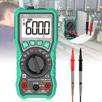 

Hot FY76 Digital Multimeter 5999 Counts Backlight Auto Range AC/DC Voltage Meter Ohm Transistor Testers Multi Meter PLD