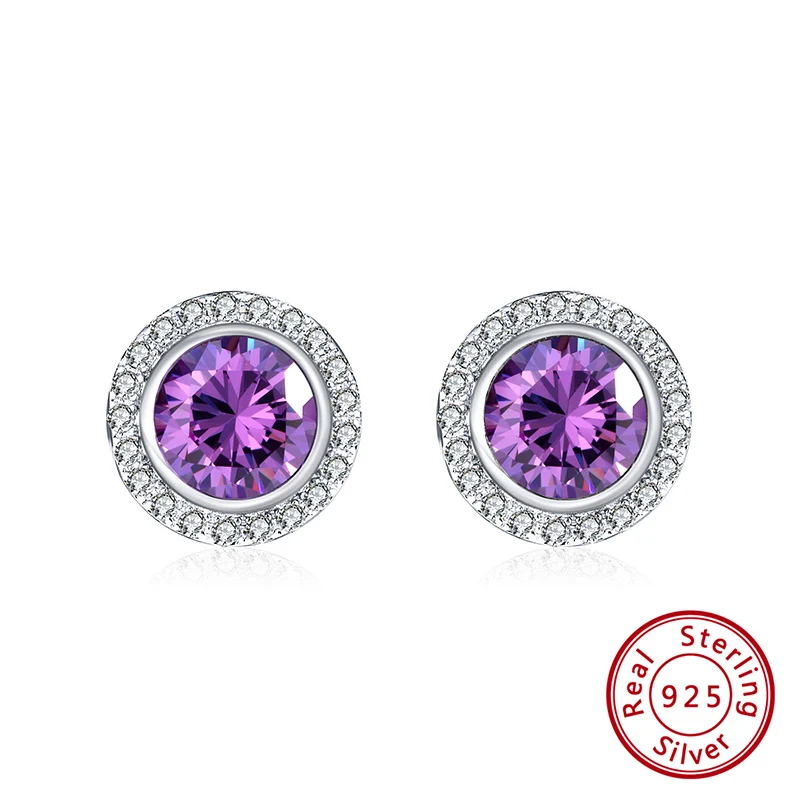 SE229 Effie queen 925 пробы серебро Для женщин серьги-гвоздики AAA циркон фиолетовый CZ серьги для свадьбы, помолвки, ювелирные изделия в качестве подарка TSE229 - Цвет камня: SE229