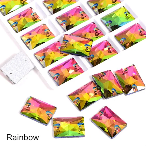 Rainbow Прямоугольные красочные пришитые стразы для шитья Прямоугольные Стеклянные стразы для свадебного платья B3853 - Цвет: Rainbow
