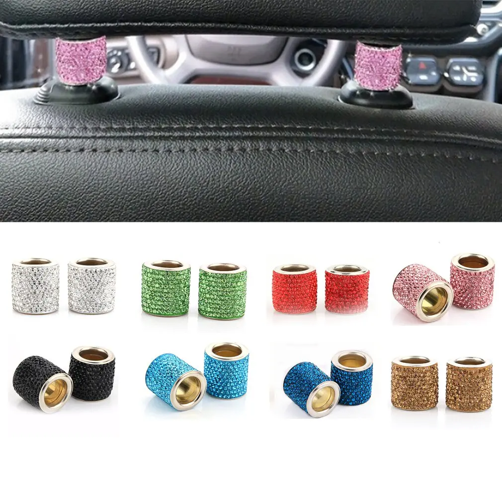 1pc Crystal Car Seat Headrest Collar Decor Charms Diamond Bling Car Interior Accessories for Women Rhinestone Universal 