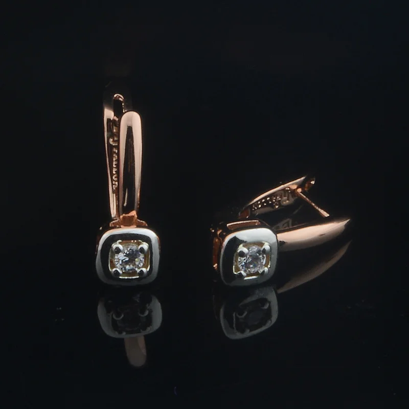 Women 6mm White Square Cubic Zircon 585 Rose Gold Color Drop Earrings drop earrings,dangle earrings
