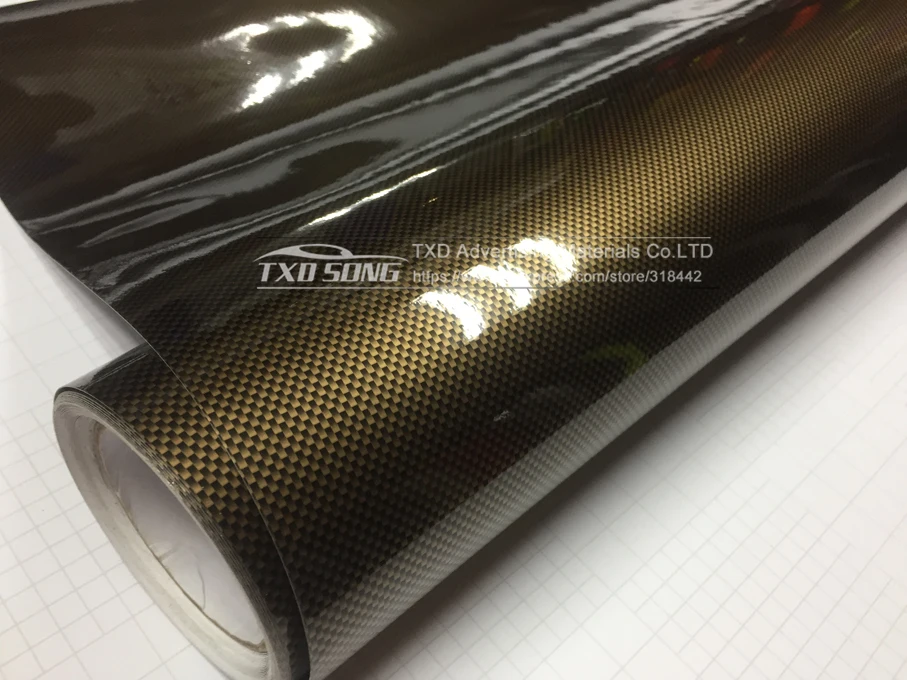 Высокое качество ультра Глянцевая золотисто-черная саржа 2D углеродное волокно виниловая пленка 2D текстура Супер Глянцевая 2D углеродная наклейка с пузырьками