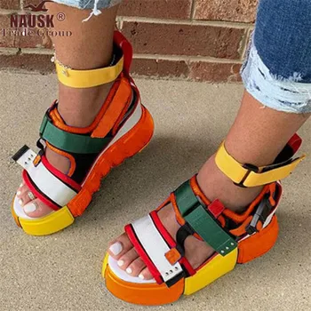 

2020 Platform Sandals Women Wedge High Heels Shoes Women Hook&loop Canvas Summer Zapatos Mujer Gladiator Woman Sandals