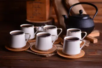 

Gato Set of 6 Tea Cups | Porcelain and Gilding Set | Bamboo Saucers | Home-Kitchen | Made in Turkey