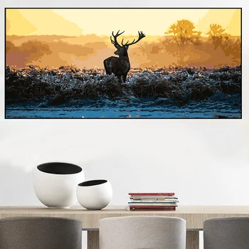 

Frameless DIY Painting By Numbers deer look back sunset Modern Wall Art Large Size Canvas Painting For Living Room 60x120cm