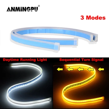 

ANMINGPU 1pair Sequential DRL LED Strip Light Turn Signal Yellow Flexible Soft Tube Guide DRL LED Daytime Running Lights for Car