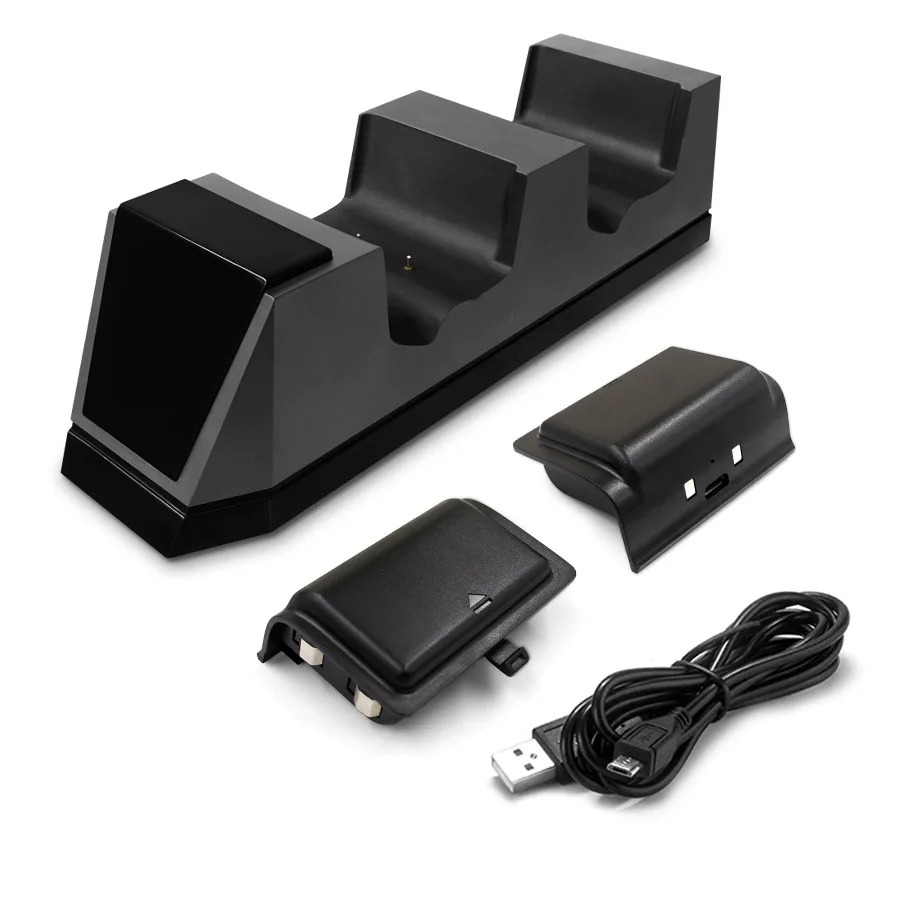 Светодиодный зарядная док-станция с двумя слотами+ usb-кабель+ 2x400mAh перезаряжаемая батарея для беспроводных игровых контроллеров XboxOne/Slim/X