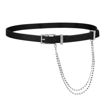 

Ms. Crystal Mosaic Fashion Lanyards Black Thin Belt Wild Buckle Belt