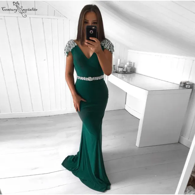 Abiti da sera a sirena verde scuro abito da cerimonia con cerniera manica  lunga con paillettes perline lunghe per abiti da ballo da donna Robe De  Soiree 2021|Evening Dresses| - AliExpress