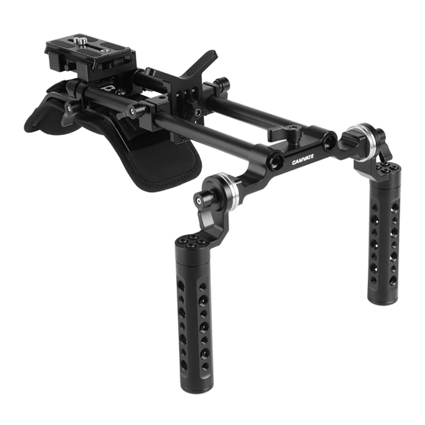  CAMVATE Shoulder Mount 15mm Railblocks Rig With Manfrotto QR Plate & Lens Support For DSLR Camera /