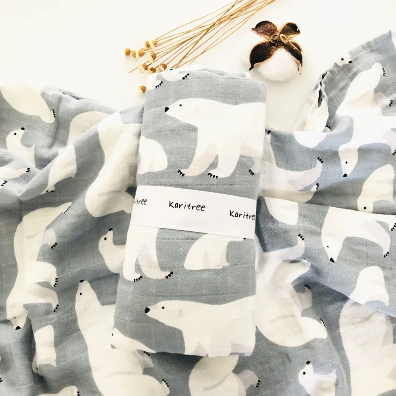 zm polar bear N5 70% бамбуковые+ 30% хлопковые детские одеяла для пеленания, хлопковые детские муслиновые одеяла, муслиновые одеяла для новорожденных, большие пеленки, одеяло - Цвет: zm polar bear