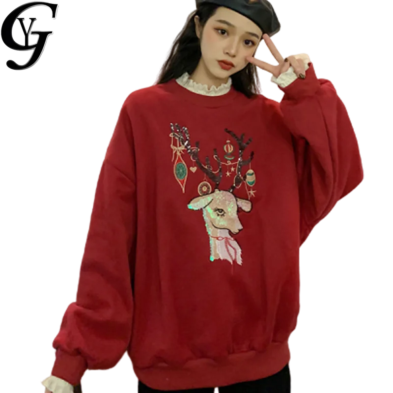 

2020 Ulzzang Fashion Christmas Women Sweatshirt Causal O-neck Long Sleeve Plus Size Pullover Women Hoody Harry Style Hoodies