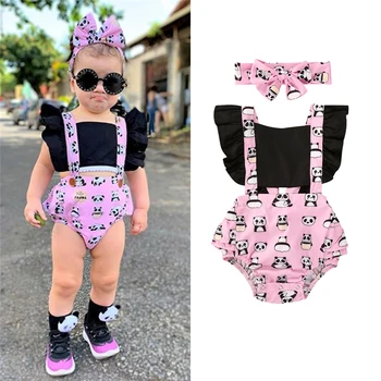 

Summer Infant Clothing Baby Girl Cartoon Ruffle Romper Headband Newborn Set 0-24M