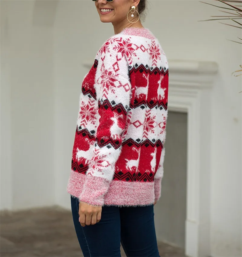 Winter Women Sweater Korean Knitted Christmas Sweater Warm Tunic Long Sleeve Pink Pullover Cute Casual Top Cashmere Jumper