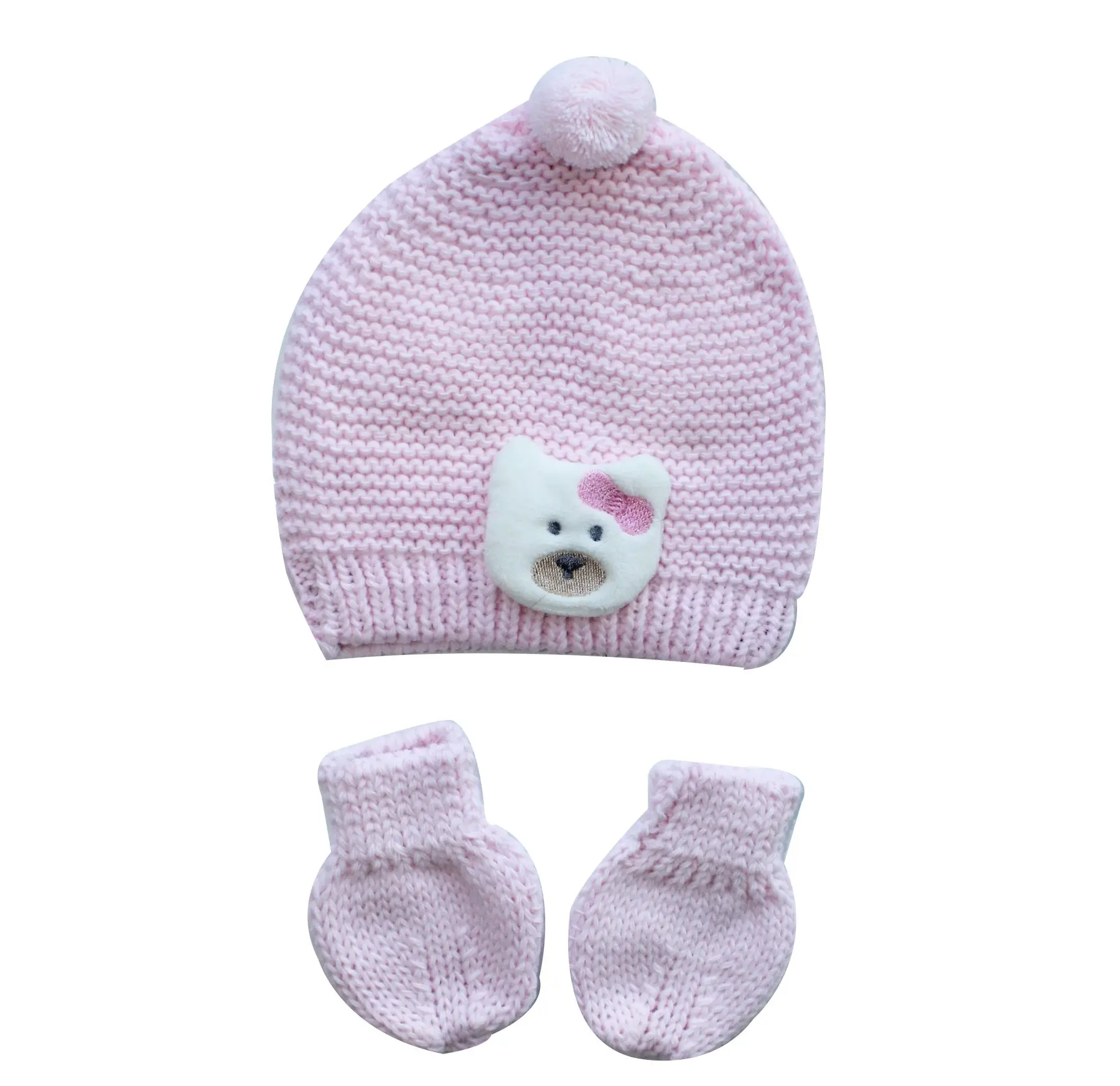 

Knitwear Pink The Teddy Bears Gloves beanie Set