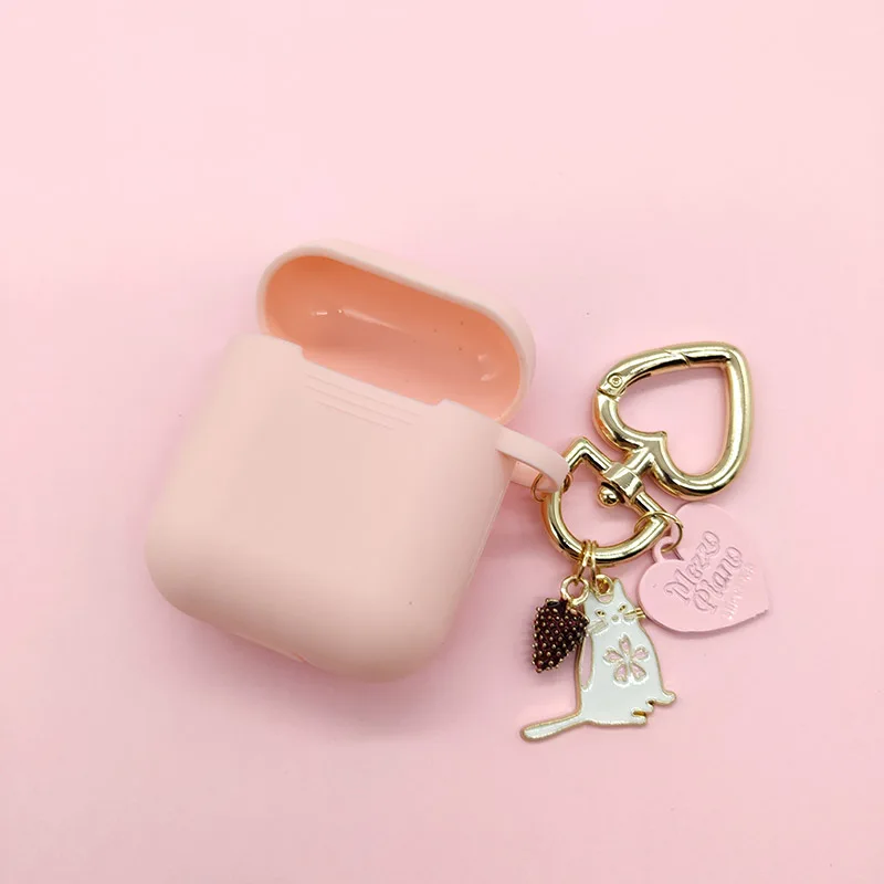 Розовый чехол для наушников с милым сердечком и кроликом для Apple AirPods, силиконовый чехол, беспроводная bluetooth-гарнитура, защитная крышка, брелок для ключей