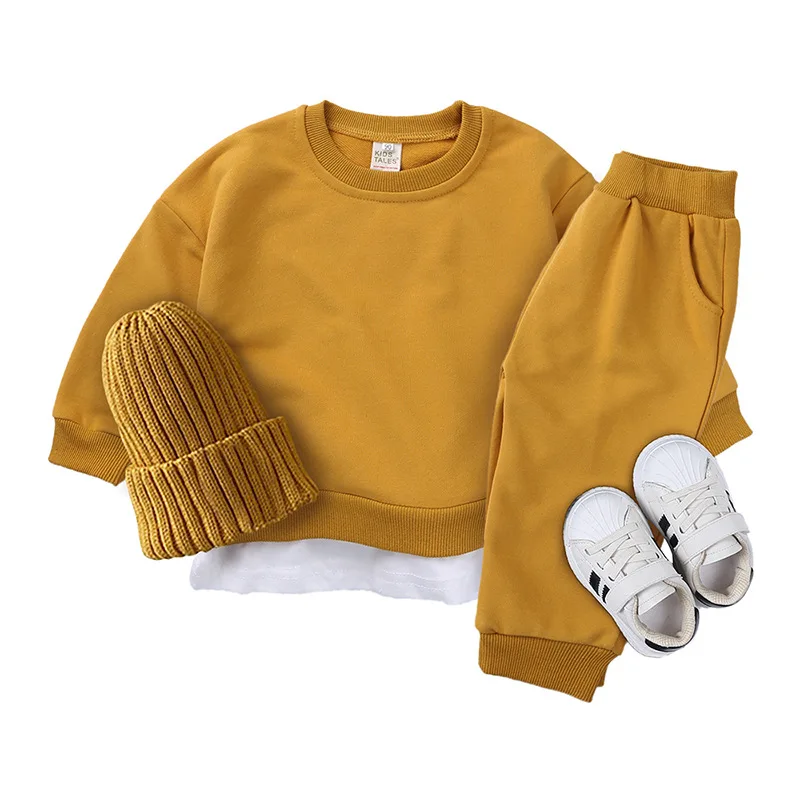 Children Casual Tracksuit Outfits Kids Outwear Hoodies Sweatshirt+Pants Suit 2 Piece 2021 Toddler Girl Boy Patchwork Clothes Set baby outfit sets girl