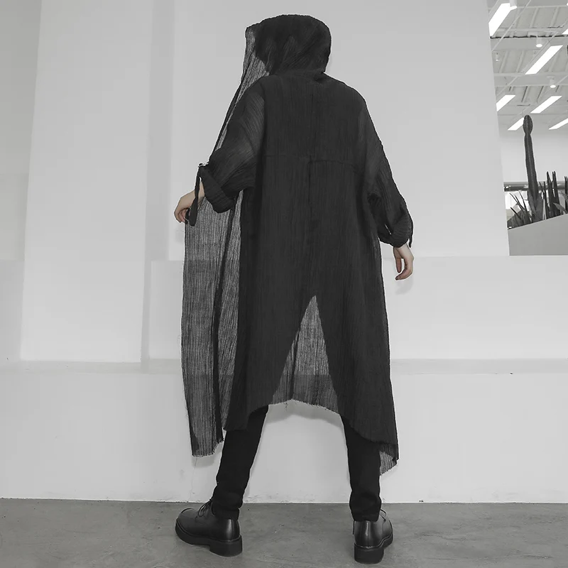 Trench Coat Mens Trench Unisex Casual Open Stitch Hooded Long Cloak Cape Coat Hip Hop Men Solid Loose Trenchcoat