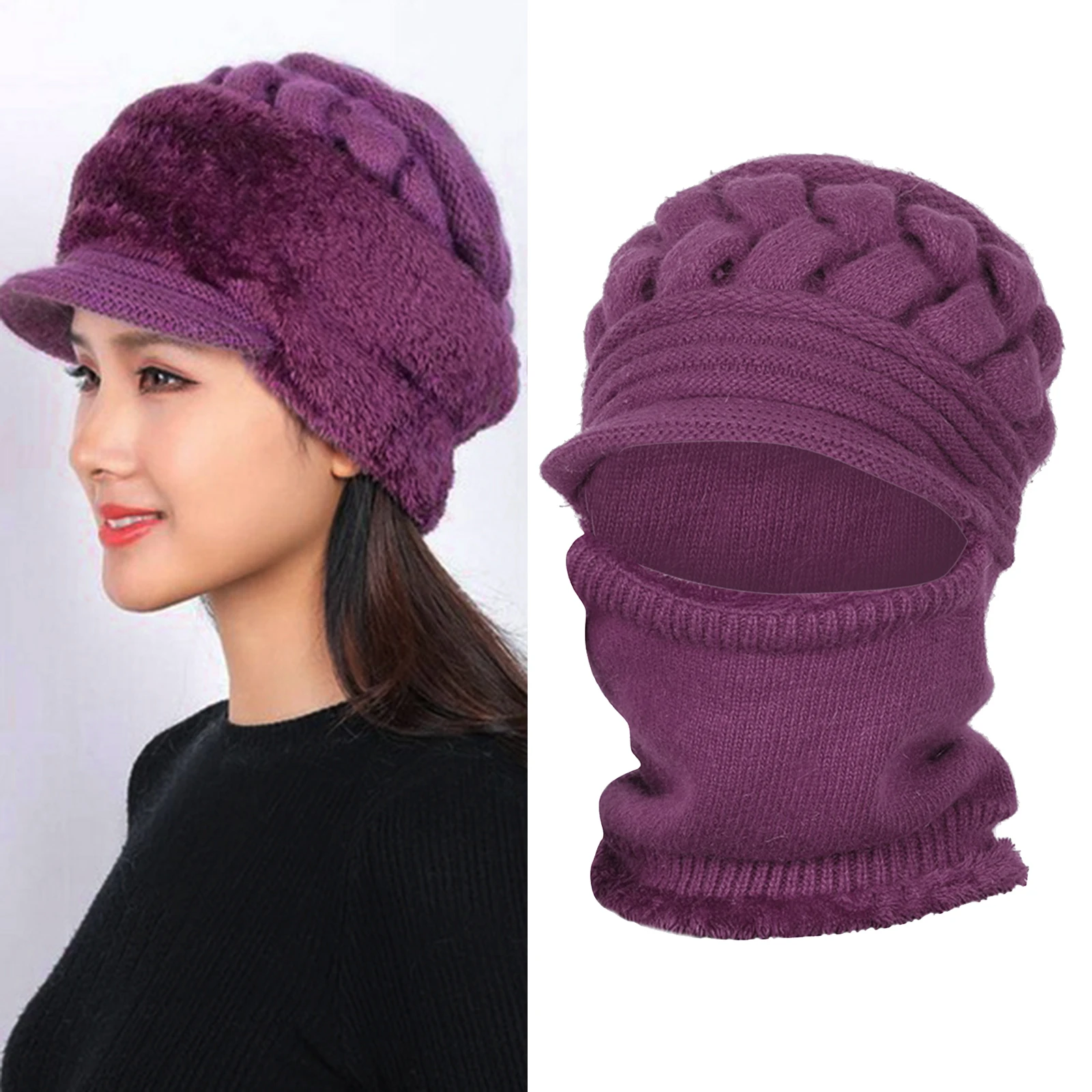 Womens Beanie Winter Hat Scarf Set Slouchy Warm Snow Knit Skull Cap Outdoor Hat, Warm & Comfortable