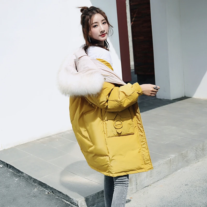 White Duck Down Jacket Women Feather Coat Long Winter Hooded Five-pointed star Fashion Parka Femal Thick Warm Outerwear