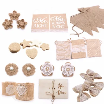 

Vintage Hessian Burlap Jute Ribbons Bowknot Flag Flower For Wedding Christmas Party Home Decoration DIY Crafts Accessories