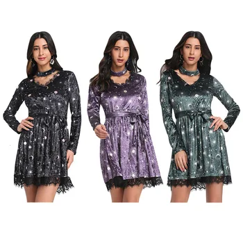 

BGW 2020 Velvet Sexy V Neck Cocktail Dresses Long Sleeves Pretty Mini Gown Three Color Vestidos Coctel Blanco Lace Edge