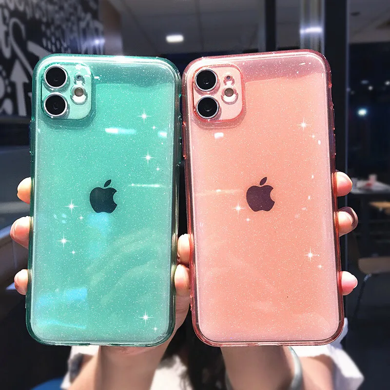 11 Pro Max Candy Color Clear Glitter Shockproof Phone Case For iPhone 7 8 Plus 12 Mini 12 Pro XS Max X XR SE 2020 Back Cover