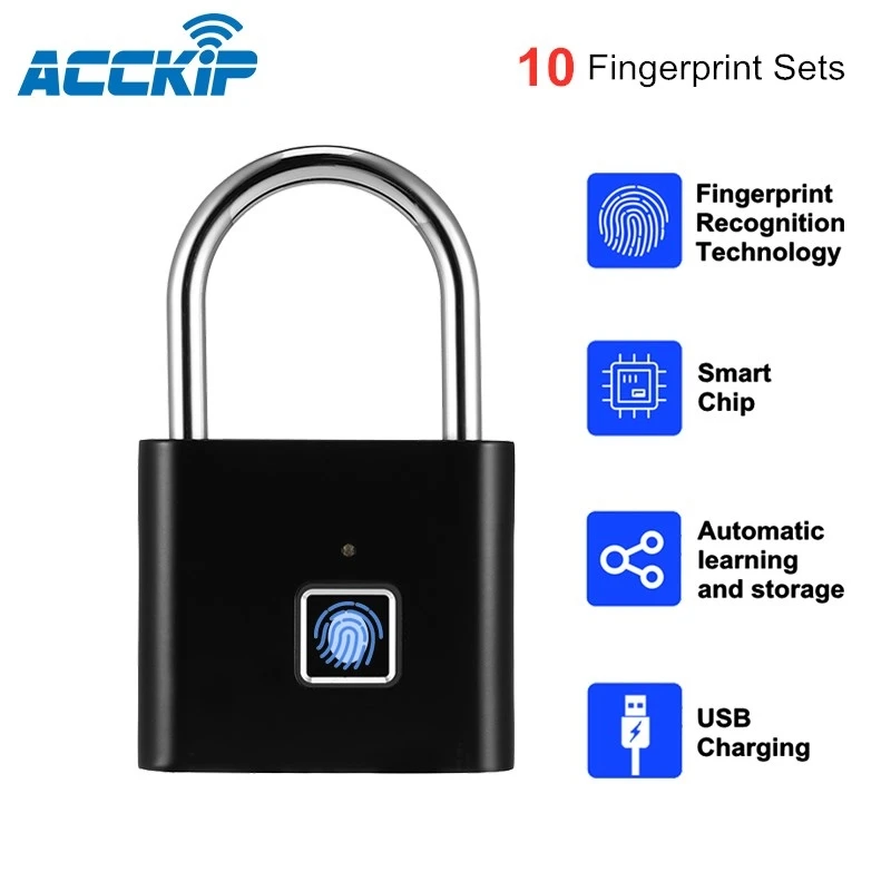 

ACCKIP Fingerprint Lock Smart Padlock Thumbprint Door Portable Anti-Theft Lock for Bag Drawer Suitcase 40 sets of Fingerprin