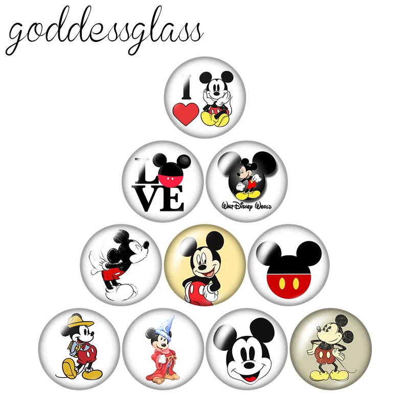 ディズニーミッキーマウスかわいい漫画10個12ミリメートル 18ミリメートル ミリメートル 25ミリメートルラウンド写真ガラスカボションフラットバックネックレス作る所見 チェーンネックレス Aliexpress