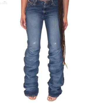 

Casual Pleated Jeans Women Pants Spring Letter Embroidery Denim High Waist Pants Fashion Boyfriend Jeans Straight Women Trousers