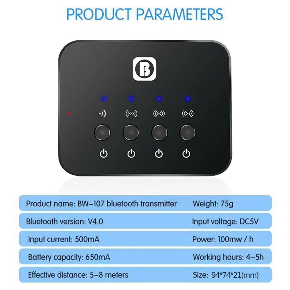 3 в 1 BW-107 портативный Bluetooth сплиттер аудио Быстрый передатчик многоточечный адаптер