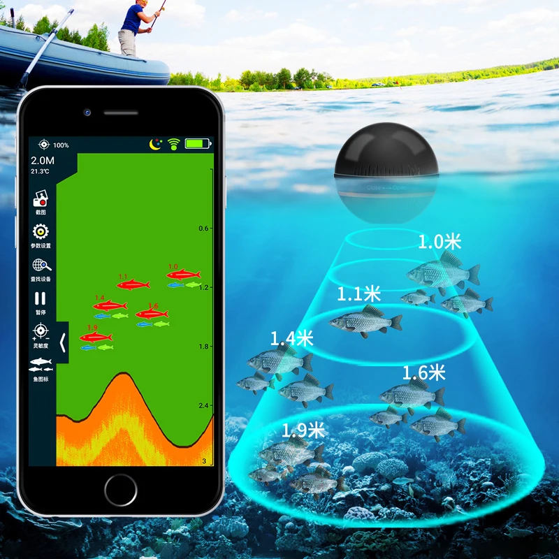 Erchang Portable Nirkabel Sonar Sensor Ikan Finder Untuk Danau Laut Memancing Sonar Depth Finder Transduser Sonar Untuk Memancing Fish Finders Aliexpress