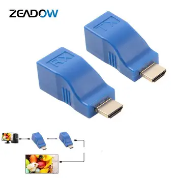 

30M/98ft HDMI to RJ45 Network Repeater Included Transmitter and Receiver Adapter V1.4 RJ45 CAT5E CAT6 Ethernet LAN Converter