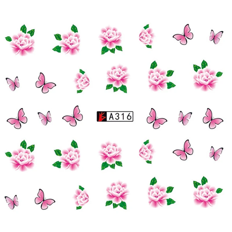 GAM BELLE 1 Sheet DIY Flower Slider Water Transfer Sticker Nail Art Pink Rose Flower Decals 2