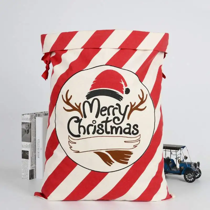 

2020 New Year Gift Santa Sacks Printed Santa Bag Merry Christmas Santa Sack Canvas Gift Bags Drawstring Cotton Stockings