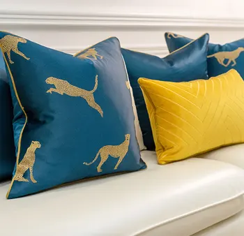 

Vintage blue cheetah yellow geometric pillow/almofadas case,modern seat back cushion cover 45 50,decorative throw pillow case