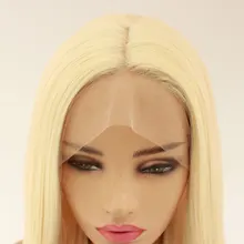 Белый блонд цвет длинные прямые синтетические волосы на кружеве парик термостойкие волокна средний пробор Glueless волосы парики для женщин девочек