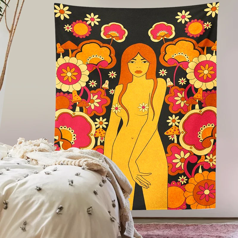 Description Picture 4 of item80S Vintage Wall Tapestry Hanging Decor Vintage 80S Girls Dorm Wall Art Decor Home Floral Art Carpet Retro Wall Hanging Decor