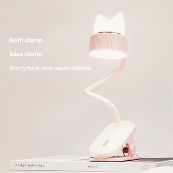 

Eye protection table lamp USB LED reading light dimmable clip table lamp cute soft silicone cat table lamp bedside night light