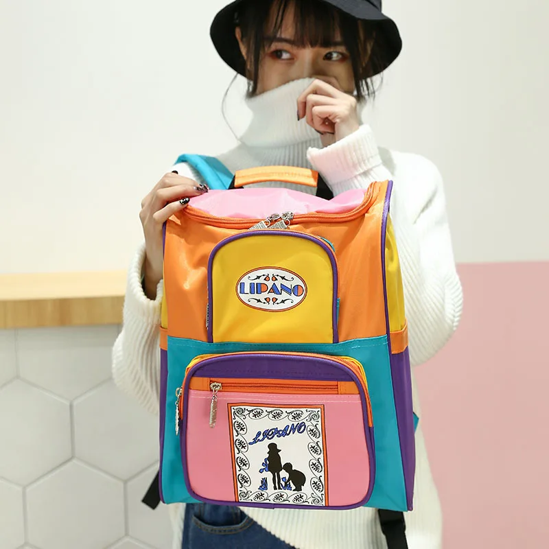 

Bag female student college style hip-hop hit color illustration letter printed backpack street art backpack female